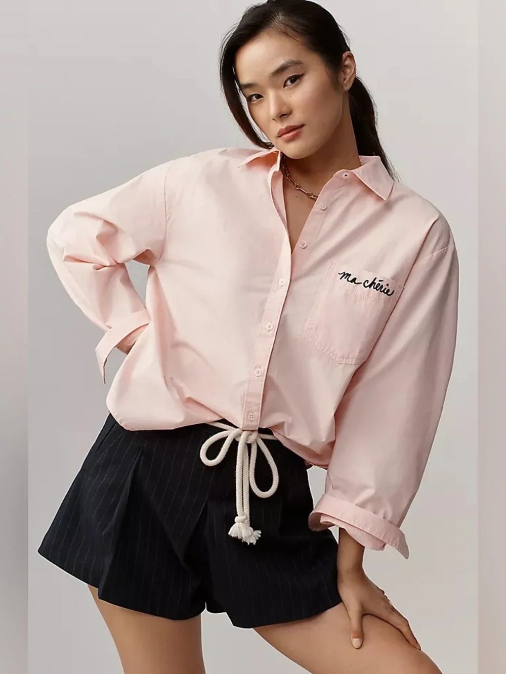 Maeve Shrunken Bennet Embellished Buttondown Shirt Size S